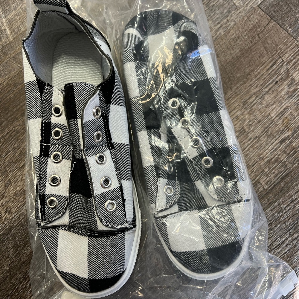 Black and White Checkered Slip on Shoes